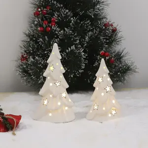 Glossy Ceramic Porcelain Christmas Tree Ornament Hollow Tea Lights Led Battery Operated Portable Gifts Home Party Decoration