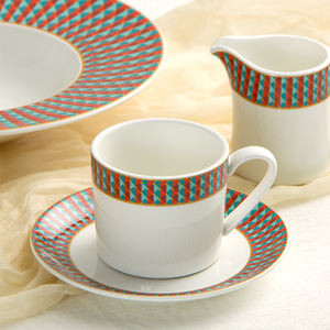 Ensemble de vaisselle en céramique JQY, assiettes et bols, style nordique, porcelaine blanche, assiettes à dîner de haute qualité, décor à carreaux rouges, vaisselle de cuisine - Product Image 4