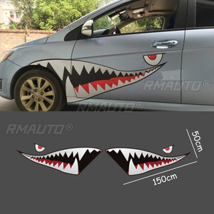 2 pegatinas de PVC impermeables para coche, diseño de boca de tiburón de dibujos animados, gráficos elegantes, accesorios de decoración para coche - Product Image 1