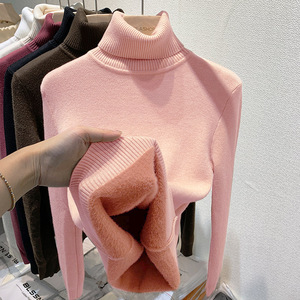 Thicken Velvet Turtleneck Sweater <strong>Women</strong> Korean Fashion Lined <strong>Warm</strong> Sueter Knitted Pullover Slim Top Winter Jersey Knitwear <strong>Jumper</strong> - Product Image 3