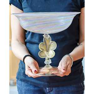 Vase en verre soufflé Bennyudine Gabbiani, design classique vintage, filigrane doré, fleur minimaliste, salle à manger, bureau - Product Image 4