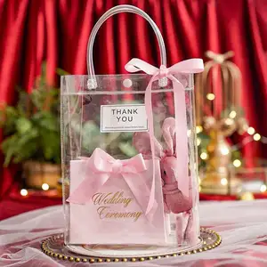 Sac fourre-tout Transparent en PVC, boîte-cadeau de bonbons en ruban, sacs d'emballage de cadeau de demoiselle d'honneur de mariage, emballage de fête avec boîte