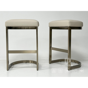 Chaise de bar sans dossier en acier inoxydable doré, avec dossier en <span class=keywords><strong>C</strong></span>, en cuir crème, de bonne qualité, pour îlot de cuisine, villa, café - Product Image 1