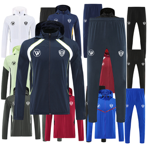 2526 kualitas tinggi pria 100% poliester pakaian olahraga sepak bola lengan panjang Set jaket sepak bola bertudung jaket sepak bola setelan - Product Image 4