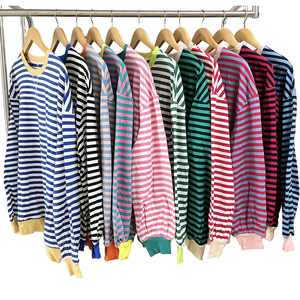 Chaqueta de Sudadera con cuello a rayas para mujer, informal, holgada, de manga larga, con parte delantera de punto, europea, americana, Otoño e Invierno - Product Image 1