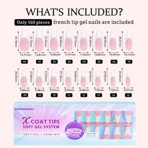 Uñas postizas de gel suave reutilizables con punta francesa cuadrada para dedos, cobertura completa, largas, estilo ataúd, de presión. - Product Image 6