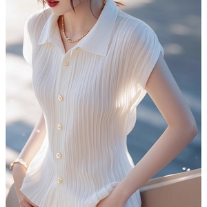 Blusa Elegante de Verano para Mujer, Blanca, con Solapa, Manga Corta, Estilo Moderno - Product Image 2