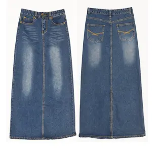 Guangzhou factory stocklots long blue women jean skirts wholesale