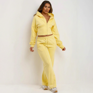 Conjunto Deportivo Unisex de Talla Grande, Amarillo, con Capucha, Transpirable, Ligero, Estilo Urbano, Manga Larga, Cierre con Cordón, Color Sólido Informal - Product Image 1