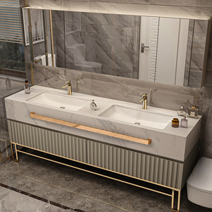 Gabinete de Baño de Lujo con Lavabo, Montado al Piso, con Encimera de Pizarra y Espejo Inteligente con Luz Led - Product Image 6
