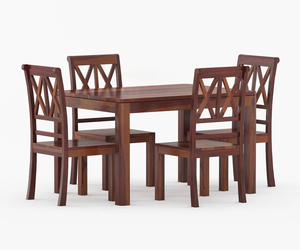 Ensemble de salle à manger Jodhpuri Woods 4 places en finition marron, avec structure en bois massif, design élégant, finition durable - Product Image 5