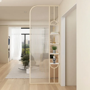Separador de ambientes de vidrio estriado, estilo crema para sala de estar, mueble de entrada, tocador de baño moderno minimalista, pantalla de acero inoxidable - Product Image 1