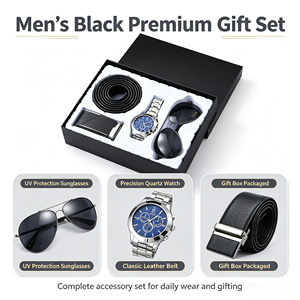 Ensemble cadeau pour <span class=keywords><strong>homme</strong></span> de haute qualité, 3 pièces, montre argentée, ceinture noire, lunettes de soleil aviateur, ensemble de montres de mode pour <span class=keywords><strong>homme</strong></span>, boîte cadeau - Product Image 6
