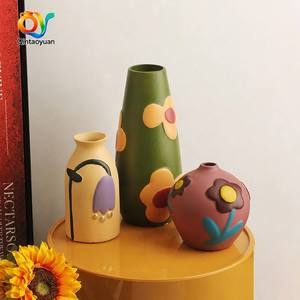 Vase en céramique peint style Wabi-Sabi minimaliste moderne, ornements créatifs pour arrangement floral dans le salon, entrée, <span class=keywords><strong>TV</strong></span> - Product Image 1