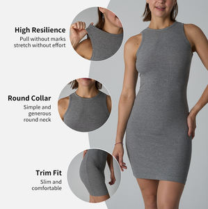 SK1240 abiti Casual senza maniche da donna Sexy al ginocchio tinta unita con scollo rotondo <span class=keywords><strong>aderente</strong></span> abito <span class=keywords><strong>a</strong></span> coste senza cuciture - Product Image 5