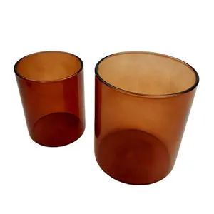 Tarros de vela de vidrio marrón de borosilicato, alta calidad, frascos de cilindro ámbar con tapas de bambú de madera