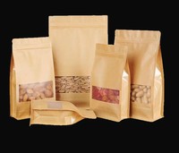 In Stock Plain Kraft Paper Food Packaging Bag with Window Food Grade 8 Side Seal Flat Bottom Pouch for Grain Food Scented Tea
