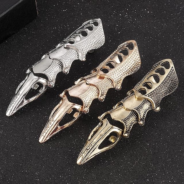 Fashion Cool Woman Punk Gothic Rock Scroll Joint Armor Knuckle Metal Full Finger Rings Gold Cospaly DIY Rings