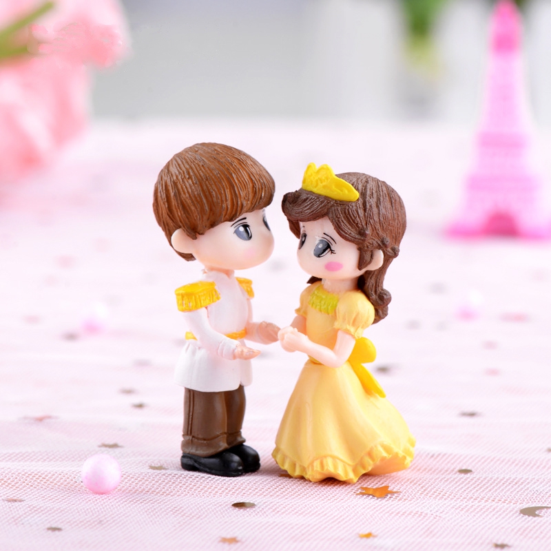 2個プリンスプリンセスカップルフィギュア人形DIYガーデン盆栽装飾飾り