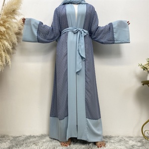 Summer Fashion Polka Dot Open Abaya with Matching Chiffon Scarf and White Inner slip Dress 5 Colors (1937+6435) - Product Image 5