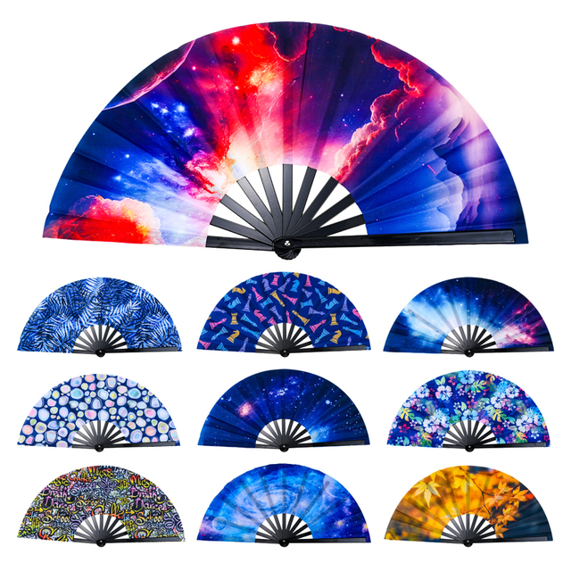 Wholesale Custom Printed Hand Held Fan Plastic Nylon Bamboo Wedding Foldable Hand Fan
