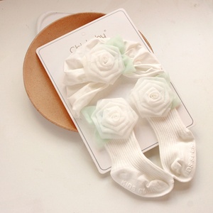 Conjunto de calcetines con sombrero de flores para niña recién nacida, conjunto de calcetines de algodón antideslizantes para niño recién nacido, regalos para niñas, conjunto de gorro turbante con flores rosas - Product Image 2