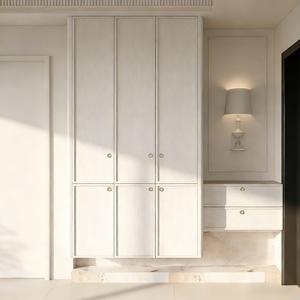 Zapatero Flotante Blanco con Tiradores Dorados y Base <span class=keywords><strong>de</strong></span> Mármol para Entrada - Product Image 1