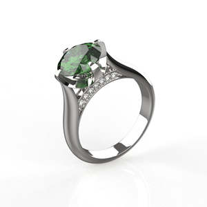 Sterling <b>Silver</b> <b>Emerald</b> <b>Ring</b> With Diamonds For Girls &amp; Women - Product Image 1