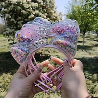 Serre-tête oreilles de chat mignon pour enfants, couronne de sable mouvant, nœud en paillettes, diadème de princesse pour filles
