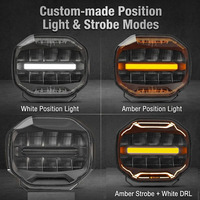 Phare de conduite LED robuste 9 pouces 24V pour camion avec DRL dynamique bicolore et avertissement, rond orange avec clignotant FH5