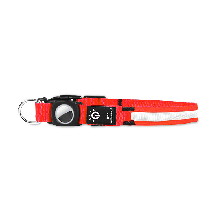 Red Airtag Holder-USB Charging-LED Dog Collar