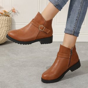Comfortable Women's Ankle Boots <b>Round</b> <b>Toe</b> Side Zipper Design Chunky Low <b>Heel</b> For Daily Office Wear - Product Image 1