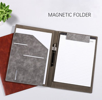 Cartera de cuaderno de cuero para negocios, tamaño de carta, portapapeles magnético A4, organizador de documentos, carpeta, entrevista/Archivo de currículum