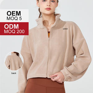 Yc258 महिलाओं की फसल ऊन स्वेटशर्ट टर्टलनेक ढीले जिपर जॉगिंग स्वेटशर्ट + पैंट मोटी गर्म ऊन जैकेट सेट - Product Image 3