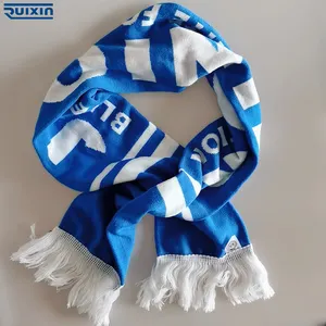 Оптовая продажа, индивидуальный вязаный акриловый тканый Веерообразный шарф, вязаный двухслойный спортивный шарф для фанатов