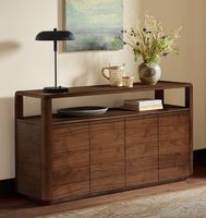 Console de rangement moderne minimaliste en bois massif, table d'entrée à 4 portes avec étagère ouverte pour salon
