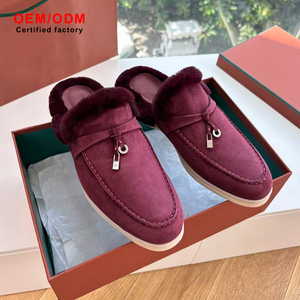 Chaussures plates d'hiver confortables pour hommes et femmes, en cuir <span class=keywords><strong>de</strong></span> <span class=keywords><strong>mouton</strong></span> cachemire, doublées <span class=keywords><strong>de</strong></span> polaire, à enfiler, mocassins Ludusire, demi-pantoufles - Product Image 1