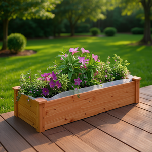 Jardinera Elevada de Madera de Abeto Sólida, Rectangular, para Exteriores, Arreglos Florales de Temporada, Acabado Natural - Product Image 2
