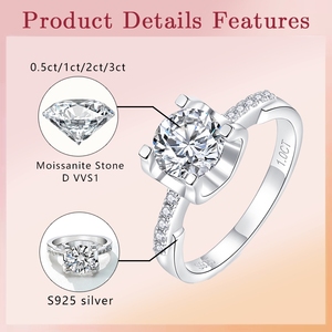 Starsgem Moissanite Diamond <b>Ring</b> S925 Sliver DEF Color VVS Moissanite Engagement <b>925</b> <b>Silver</b> <b>Ring</b> - Product Image 3