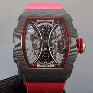 Montre de luxe pour homme, nouveau style sportif rouge, fabrication artisanale, tourbillon en fibre de carbone TPT, entièrement squelettée. - Product Image 1
