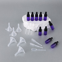 10pcs 3ml Bouteille violette + Bouchon noir + Ensemble de flacons compte-gouttes en verre à pointe en caoutchouc noir