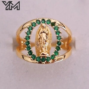 Bague ovale YM Hip Hop Guadalupe plaquée or avec zircon CZ incrusté, cadeau religieux pour elle - Product Image 2