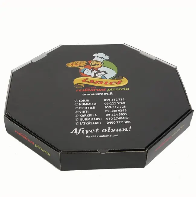 صناديق بيتزا مطبوعة حسب الطلب حاويات للمنتجات الجاهزة صندوق بيتزا حجم صندوق ثماني من الورق المضلع