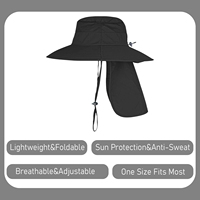 Topi hitam matahari untuk pria wanita, dengan tutup leher UPF 50 + perlindungan UV tepi lebar topi Bucket Safari memancing mendaki
