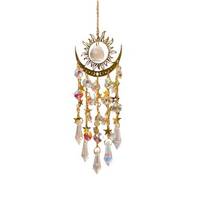 Soleil et Lune Suncatcher Cristal Carillons Éoliens pour Extérieur Vitrail Prismes Suspendus Décor De Jardin Cadeau De Pendaison De Crémaillère - Product Image 1