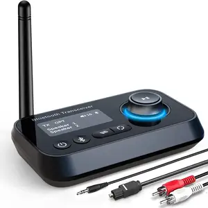 Bluetoothトランスミッターレシーバー3 in 1 Bluetooth 5.0オーディオアダプター (TVホームステレオスピーカー用LCDディスプレイ付き2ヘッドフォン用)