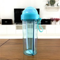 Bouteille d'eau en plastique pratique 2 en 1 de 420 ml et 600 ml, bouteille de sport pour enfants, adultes, étudiants, avec paille séparée
