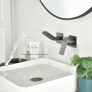 Robinet de lavabo mural encastré à <span class=keywords><strong>poignée</strong></span> unique, style minimaliste moderne, pour salle de bain, luxe discret, eau chaude et froide - Product Image 4