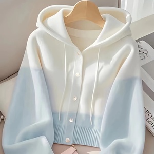 Suéter con Capucha de Cachemira y Lana de Alta Calidad para Mujer, Otoño-Invierno, Elegante Cárdigan con Botones - Product Image 1