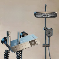Système de douche thermostatique numérique moderne à 4 vitesses, double poignée, en laiton gris, fixation murale, pour baignoires à jet de pluie doux